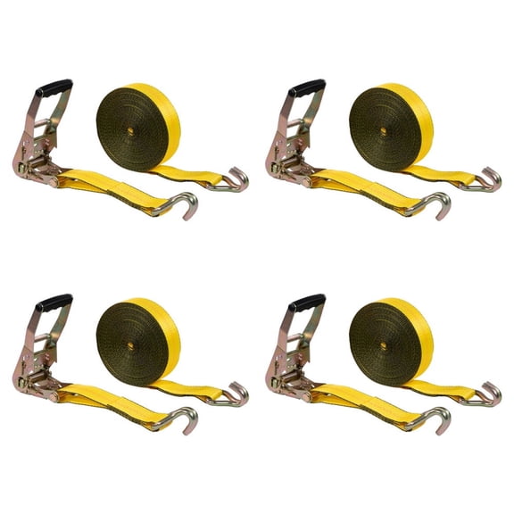 4 Pack 2"x40' Yellow Ratchet Strap with J Hooks - 10,000 Lbs Breaking Strength - Heavy Duty Tie Down Cargo Truck Straps with Wire Hooks for Flatbed, Truck, Trailers Pickup