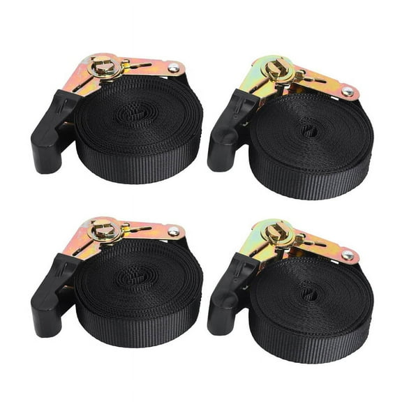 4 Pack 20 FT Ratchet Tie Downs Straps 6M X25mm Endless Ratchet Strap Heavy Duty Cam Buckles Strap for Motorcycles,Car,4 x Rope tensioner,Black & Gold