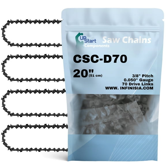 4-Pack 20" Full Chisel Chainsaw Chain D70 Replacement for Echo CS-590 Timberwolf Chainsaws - (20 inch, 3/8" Pitch, 0.050" Gauge, 70 Drive Links)
