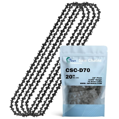 4-Pack 20" Full Chisel Chainsaw Chain D70 Replacement for Poulan 375 Chainsaws - (20 inch, 3/8" Pitch, 0.050" Gauge, 70 Drive Links)