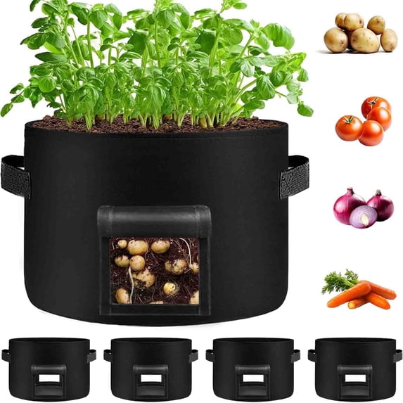 4 Pack 20 Gallon Grow Bags Heavy Dduty Nonwoven Potato Grow Bag with 2 Sturdy Handles&2 Windows,Thickened Plant Grow Bag for Potato,Tomato,Flowers,Vegetable Plants