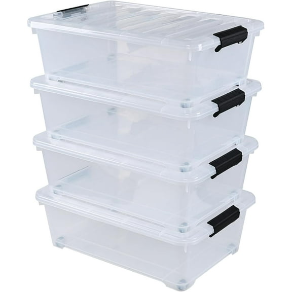 4-Pack 20 L Clear Underbed Storage Container, Plastic Under Bed Storage Box with Wheels