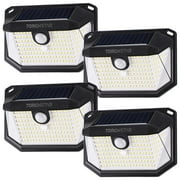 4 Pack 178 LEDs Solar Powered Motion Sensor Lights, Wireless Outdoor Wall Lighting, Water & Weatherproof, Over-Night Security/Exterior Wall Mount Light for Garden, Patio, Black