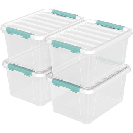 4-Pack 20 Quart Clear Storage Bins, Stackable Plastic Storage Latches Box/Containers with Lid