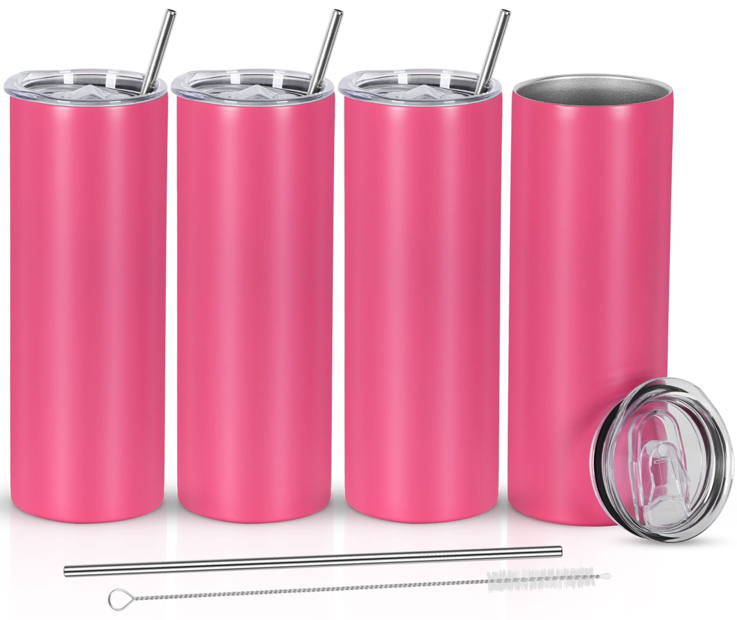 4 Pack 20 oz Skinny Straight Tumbler Bulk, Stainless Steel Double Wall