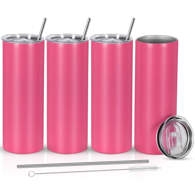 4 Pack 20 oz Skinny Straight Tumbler Bulk, Stainless Steel Double Wall