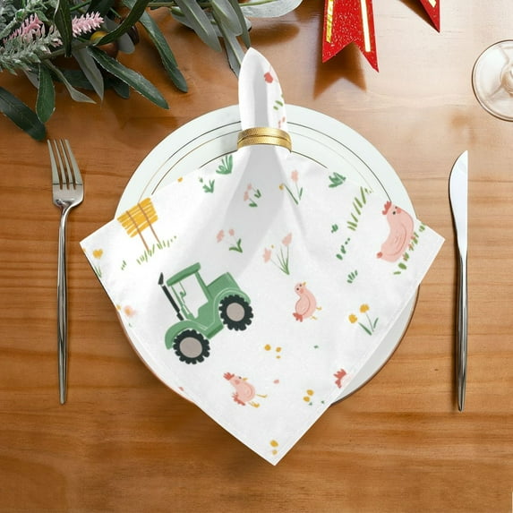 4 Pack 20'' x20" Satin Table Napkins Dinner Napkins for wedding Party Decoration events Cute Farmyard Pattern