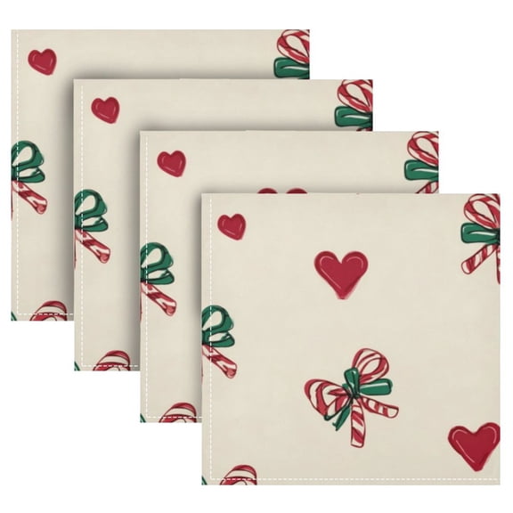 4 Pack 20'' x20" Satin Table Napkins Dinner Napkins for wedding Party Decoration events Ribbons and Hearts Pattern