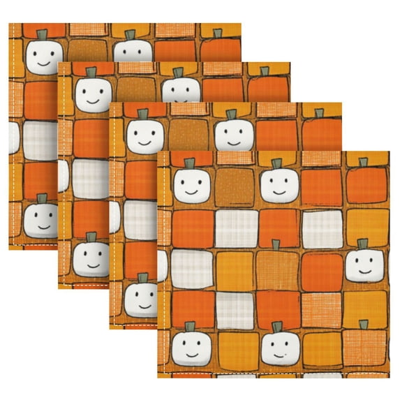 4 Pack 20'' x20" Satin Table Napkins Dinner Napkins for wedding Party Decoration events Squares with Smiling Pumpkins