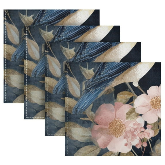 4 Pack 20'' x20" Satin Table Napkins Dinner Napkins for wedding Party Decoration events Watercolor Vintage Blue Bird