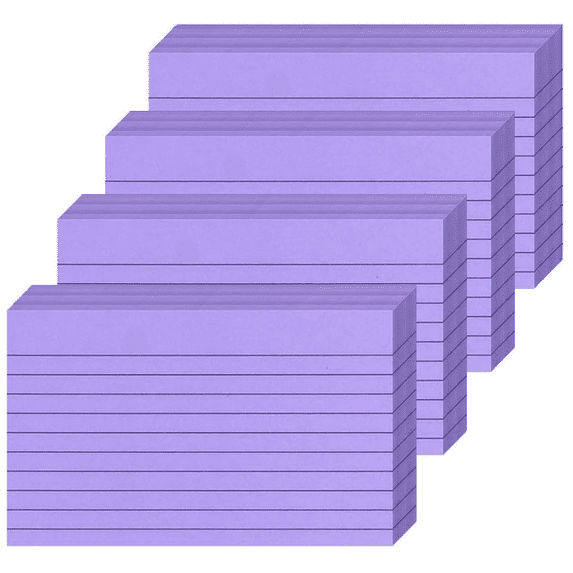 4 Pack 200 Count Purple Index Cards,Ruled Flash Cards,3x5 Inch Single Sided Line Memo Notes,200g Thick Memory Cards,Red & Blue Lines,for Office Home Taking Notes By Scheam