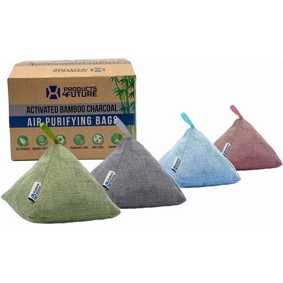 4 Pack of 200g Naturally Activated Bamboo Charcoal Air Purifying Bags | Natural Home Deodorizer Bags | Charcoal Bag Odor Absorber For Pets | Odor Eliminator & Moisture Absorber Air Freshener Bags