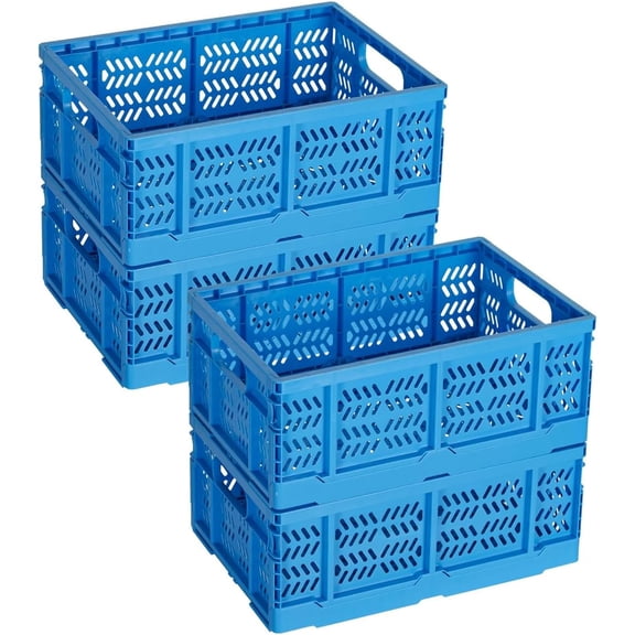 4 Pack 20L Large Closet Storage Baskets Bins for Shelves | Foldable Closet Organizers and Storage with Handles Home Organization | Plastic Collapsible Baskets for Organizing Clothes Nursery (Blue)