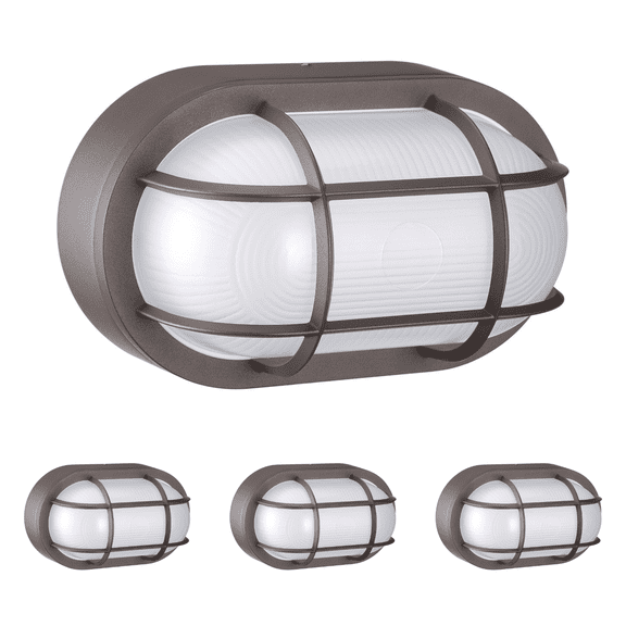4 Pack 20W/16W/12W 3CCT Dusk to Dawn LED Bulkhead Light, 10 Inch Marine Oval Outdoor Wall Lights, 3000K/4000K/5000K Selectable, IP65 Waterproof, 120277V, Brown