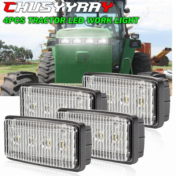 4 Pack 20W LED Headlights 6000K 1800LM Flood Beam Lights For Deere 4050 4250 4450 4650 Tractors