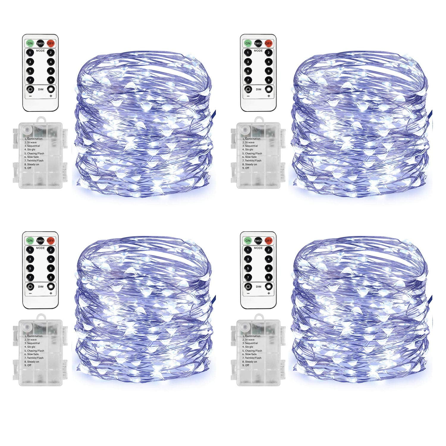 4Pack 20ft 60 LED Fairy Lights Battery Operated String Lights with