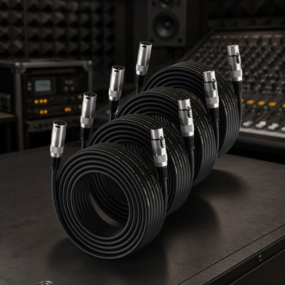 4 Pack 20ft XLR Cable, Balanced Male to Female Mic Cable, 3-Pin Cable for Microphones, DMX Stage Lighting, Mixers, Systems, Color-Coded Connectors