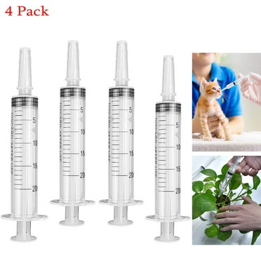 4 Pack 20ml Large Plastic Syringe, Liquid Measuring Syringes Without Needle for Epoxy Resin, Craft, Scientific Labs, Feeding Pets Animals, Oil or Glue Applicator