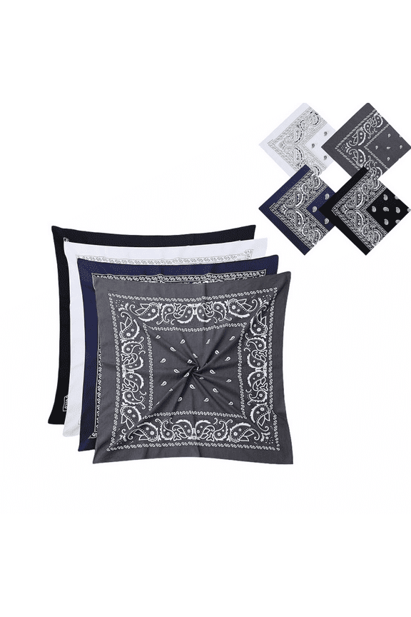 4 Pack 21.25" x 21.25" Cotton Bandanas for Men & Women, Multi-Use Square Head Scarves & Handkerchiefs, Outdoor Riding & Travel Essentials