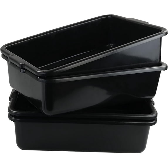 4-Pack 22 L Bus Tubs Large, Plastic Bus Tub Box, Black Wash Dishpan