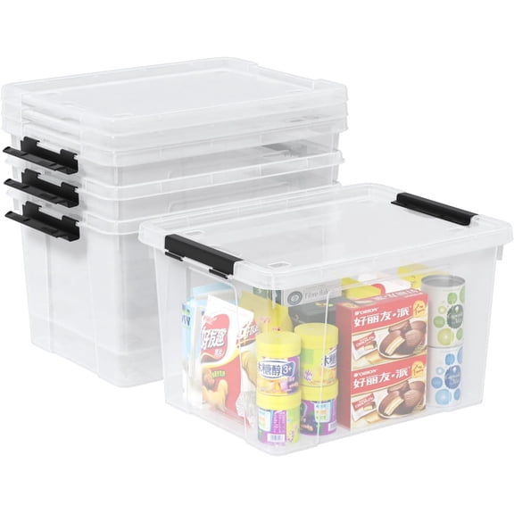 4-Pack 22 Quart Plastic Storage Bins with Wheels, Latching Storage Box Bin, Clear