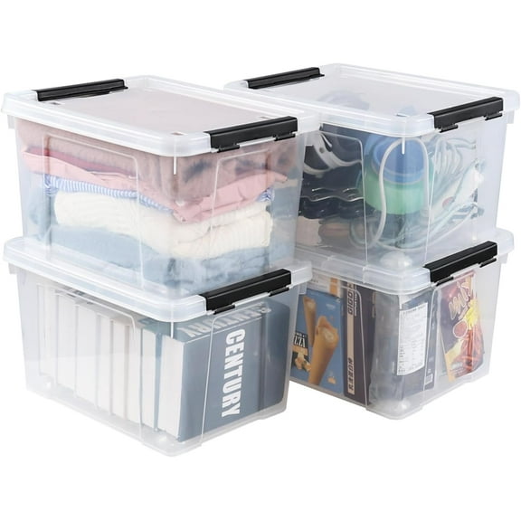 4-Pack 22 Quart Plastic Storage Bins with Wheels, Latching Storage Box Bin, Clear