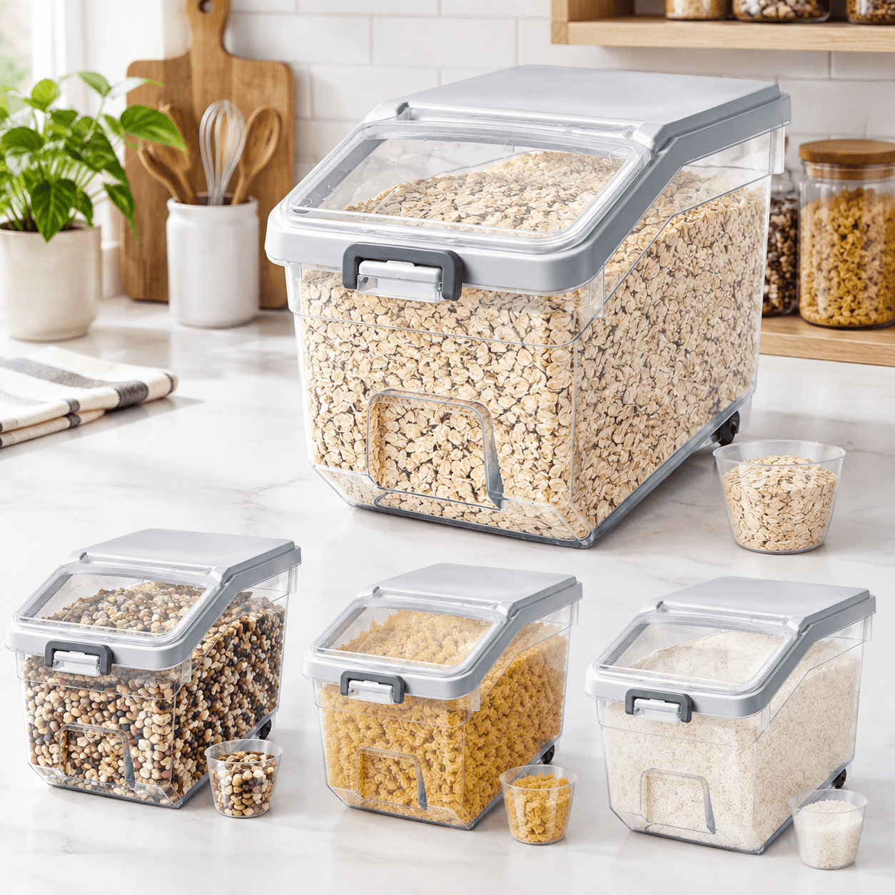 4-Pack 22 lb Rice & Dry Food Storage Containers with White Lid and ...