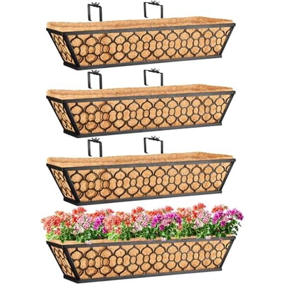 4 Pack 23 Inch Window Boxes Planters with Coco Liner, Metal Deck ...