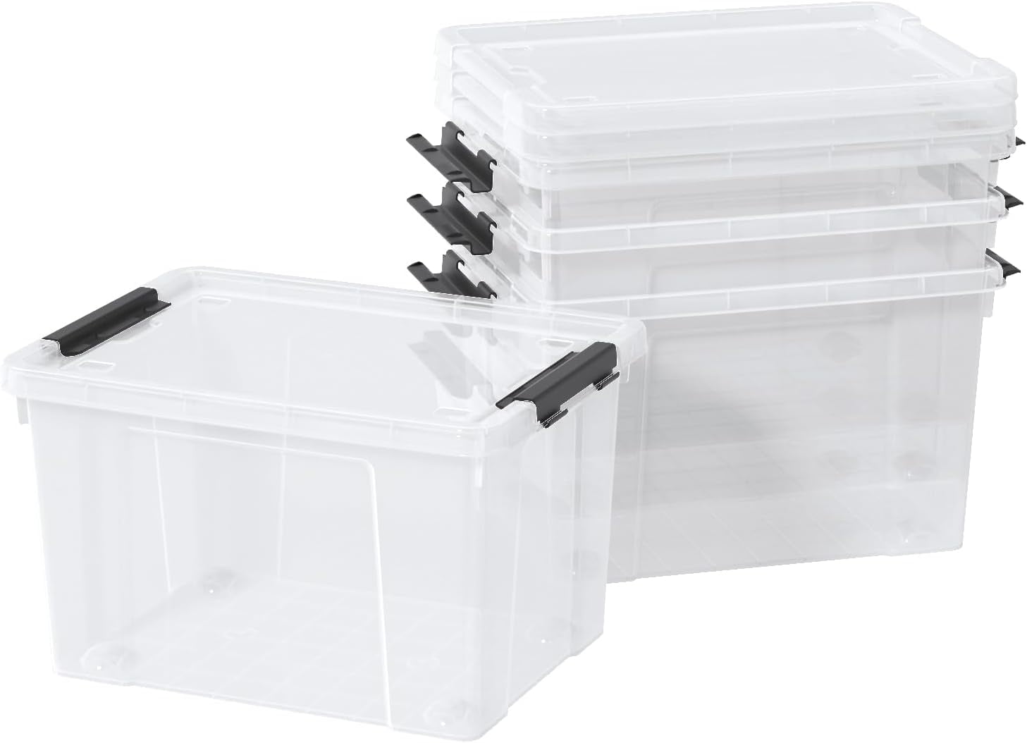 4 Pack 23 L Plastic Latching Storage Box with Wheels, Stackable ...