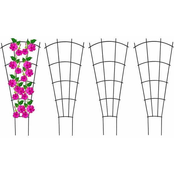 4 Pack 23'' Plant Trellis for Potted Climbing Plants Indoor, Outdoor Metal Garden Trellis for Climbing Plants Houseplants Flowers Vine Ivy, Fan Shape, Black