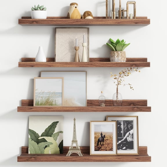 4 Pack 24 Inch Floating Picture Ledge Wall Shelves with Lip, Wall Mount Kids Nursery Book Toy Storage Rack, Large Display Shelf for Living Room Bedroom Photo Frame Decor