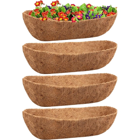 4 Pack 24 Inch Natural Trough Coco Liner for Planters- Window Box Liners Coconut Basket Liners, Planter Box Coconut Liner for Window Flower Box Pots, Fence Trough Planter, Wall Planter Basket