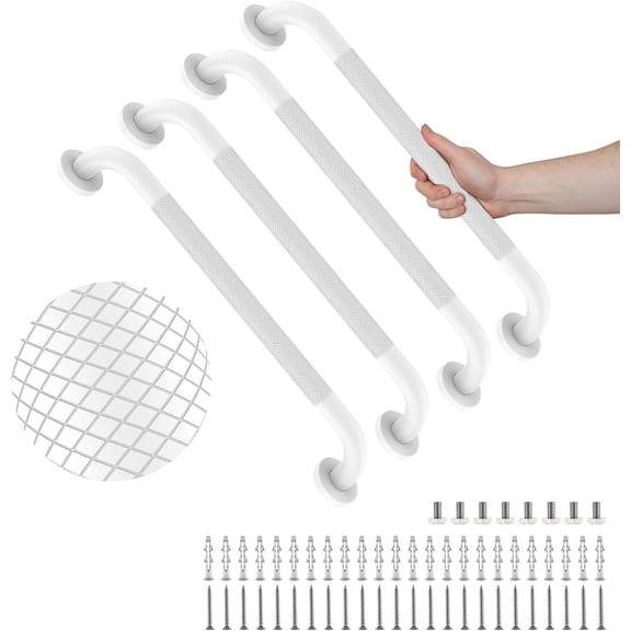 4 Pack 24 Inch Shower Grab Bar, White Bathroom Grab Bar Handle w/Anti-Slip Knurled Grip, Stainless Steel Bath Balance Bar,1.25" Diameter Safety Hand Rail Support,Handicap Injury Elderly Senior