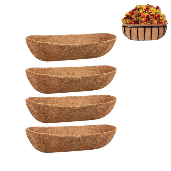 4 Pack 24 Inch Trough Coconut Liners, Natural Coconut Liners for Wall Planter, Window Basket Deck Ra Brown Coir