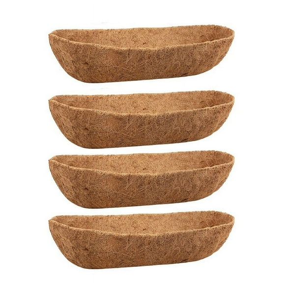 4 Pack 24 Inch Trough Coconut Liners, Natural Coconut Liners for Wall Planter, Window Basket Deck Ra Brown Coir
