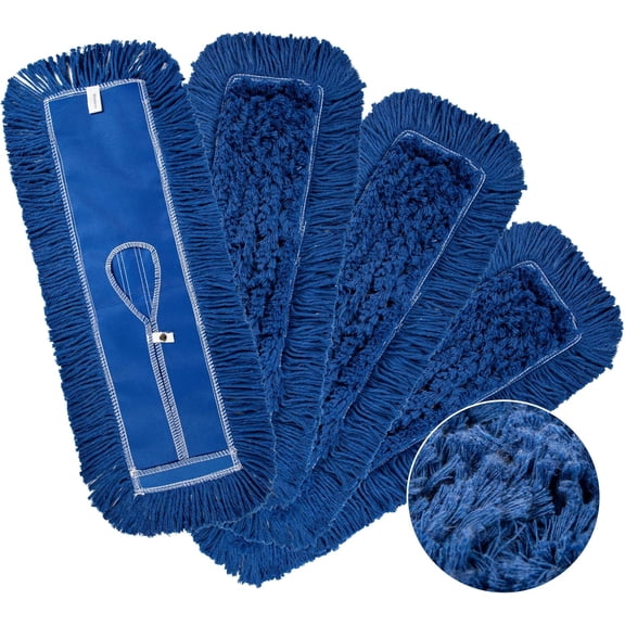 4 Pack - 24-Inch Washable Dust Mop Heads Full Cloth, Extra Durable, Easy Button - No Clinging to Hair or Fur, Easy to Use Replacement for Commercial and Home Cleaning