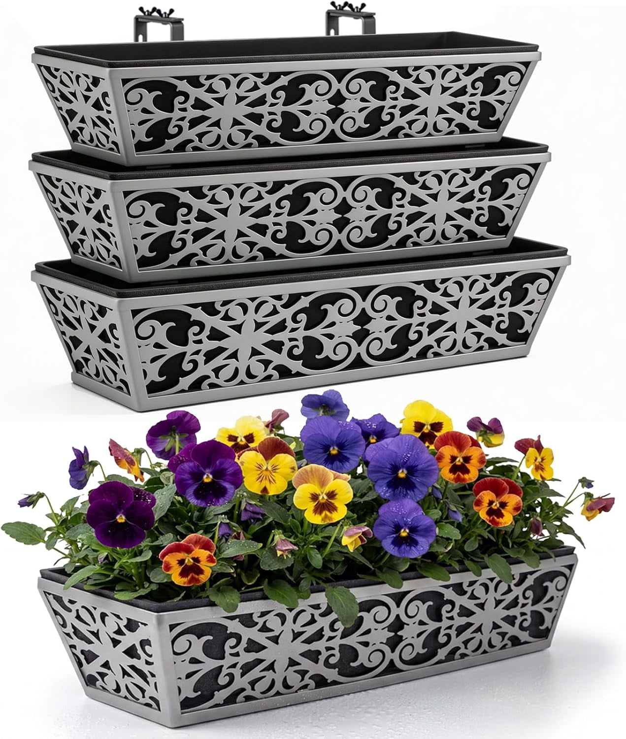 4 Pack 24 Inch Window Boxes Planter for Outdoor Plants Deck Railing ...