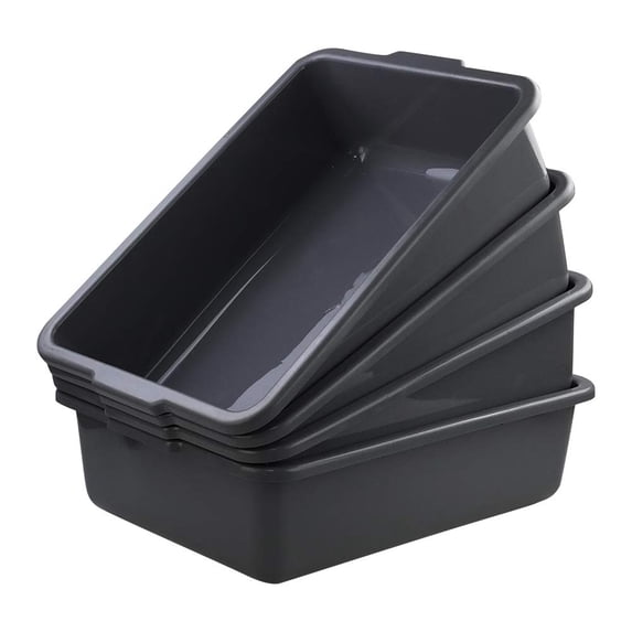 4-Pack 24 L Gray Large Plastic Bus Box, Bus Tubs