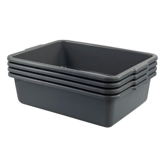 4-Pack 24 L Large Plastic Bus Box,  Bus Tubs, Gray