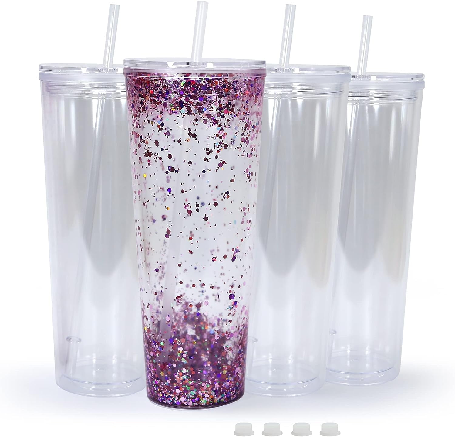 4 Pack 24 Oz Acrylic Double Wall Insulated Tumblers, Transparent