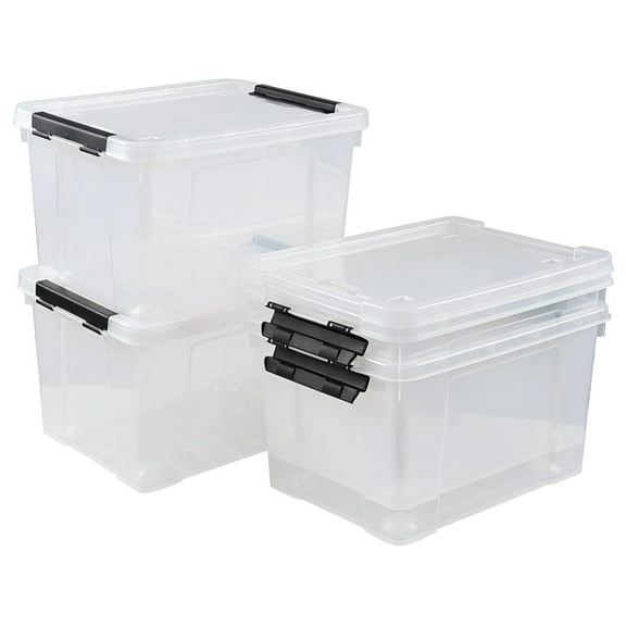 4-Pack 24 Quart Storage Box, Clear Plastic Storage Bin with Wheels