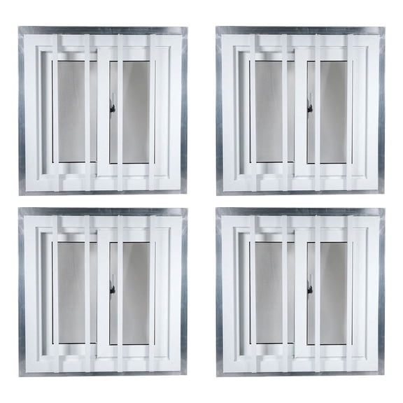 4 Pack 26-1/2" x 26-1/2" x 3-1/4" Shipping Container Window with Steel Tube Frame, Dual-Pane Glass, Sliding Mesh Screen, Welded Security Bars & Locking System  White