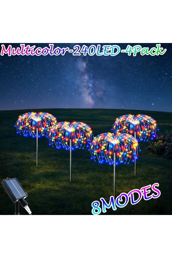 4-Pack 240 LED Outdoor Solar Lights, IP65 Waterproof, 8 Flashing Modes, Ideal for Garden, Pathway, and Courtyard Landscape Lighting and Christmas Decorations—Multicolor