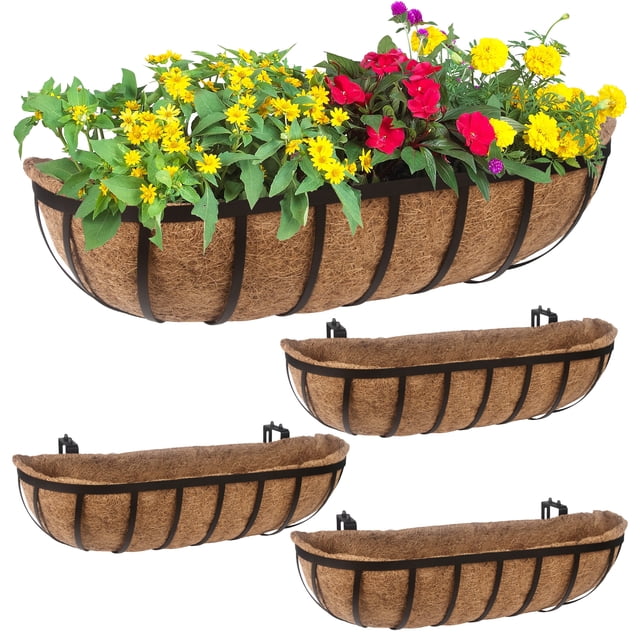 4 Pack 24inch Window Box Deck Horse Trough Railing Planter with Coco ...
