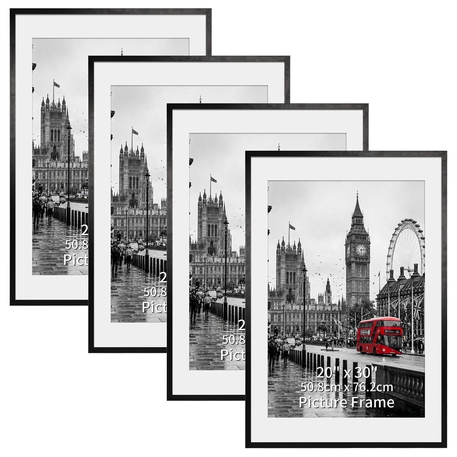 24x36 Picture Frames, Display 24x36 Without Mat or 20x30 With Mat Pictures, Wall-Mounted Poster Frame for Wall Decor, Pack of 4