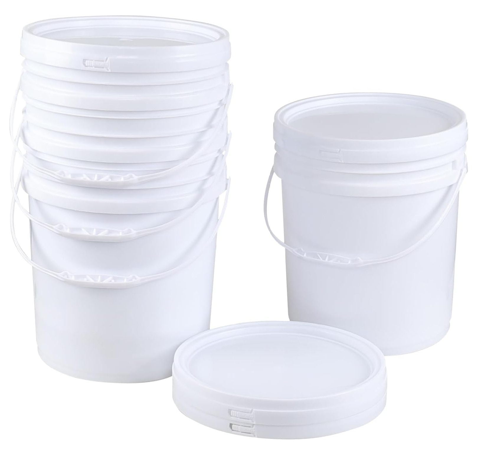 4 Pack 25 L White Food Grade Buckets, Round Plastic Pails with Airtight