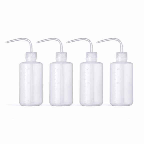 4-Pack 250ml Plastic Wash Bottles with Curved Nozzles and Graduated Markings, Translucent