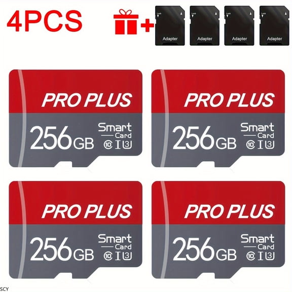 [4-Pack] 256GB Micro SD Card with Adapter, U3 C10 A1 V30 High Speed TF Memory Card, 160MB/s for Nintendo Switch, Phone, Tablet, Camera, Drone, Security Cam - 256GB