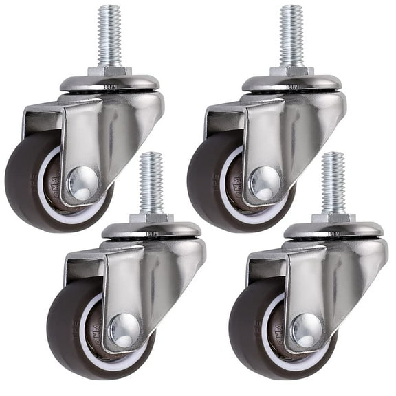 4-Pack 25mm Stem Swivel Furniture Casters, M6 x 15, Rubber Wheels for Carts, Trolleys, Baby Beds, Furniture, Tables; 15kg Load Capacity per Wheel