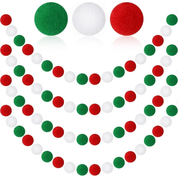 4 Pack 26.3 Feet Christmas Pom Pom Garland Ornaments 30 Balls Garlands Christmas Felt Garland Hanging Supplies for Xmas School Fireplace Wall Home Party Decor